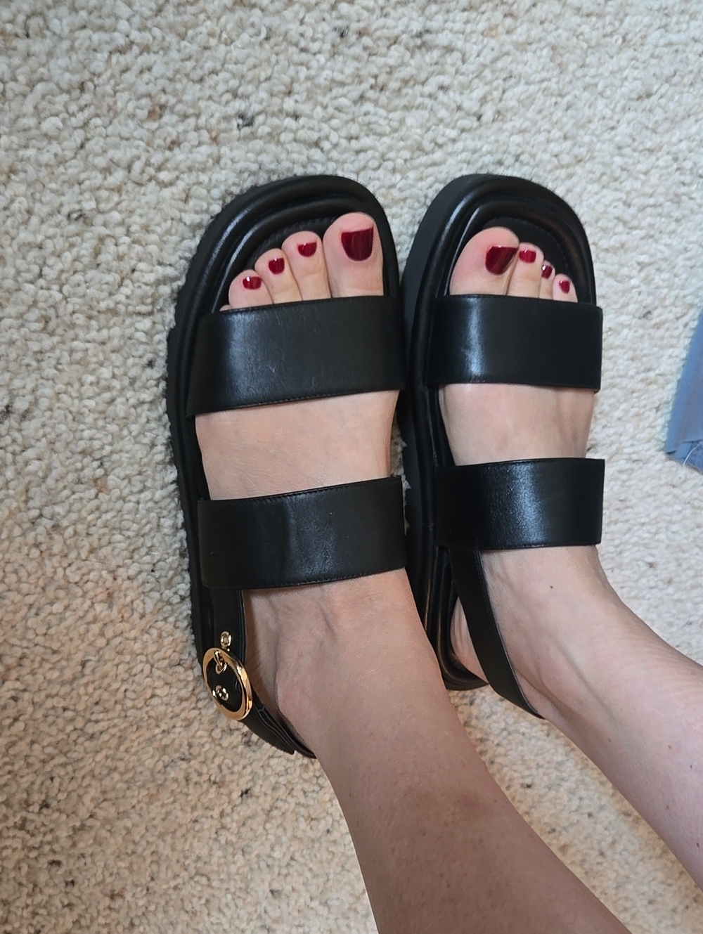 Stuart Weitzman Black Leather Double-Strap Sandals - Picture 5 of 5